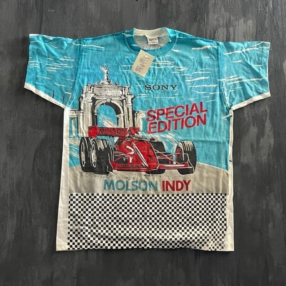 Vintage Molson Indy Shirt Mens XL Blue 1990s Toronto Deadstock AOP